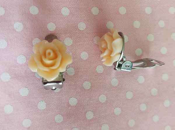 Earrings, Peach Rose, Nickel Findings, Clip-On, Diameter 10mm, 2pc
