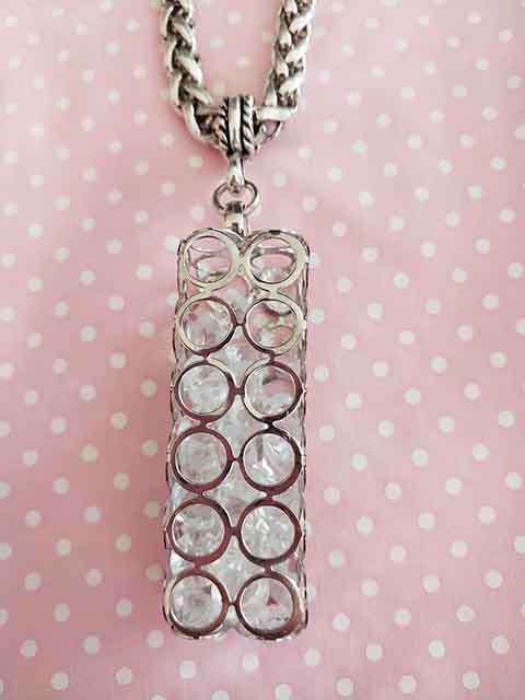 Necklace, Pendant+Clear Rhinestones On Rope Chain, Nickel, Lobster Clasp, 48cm
