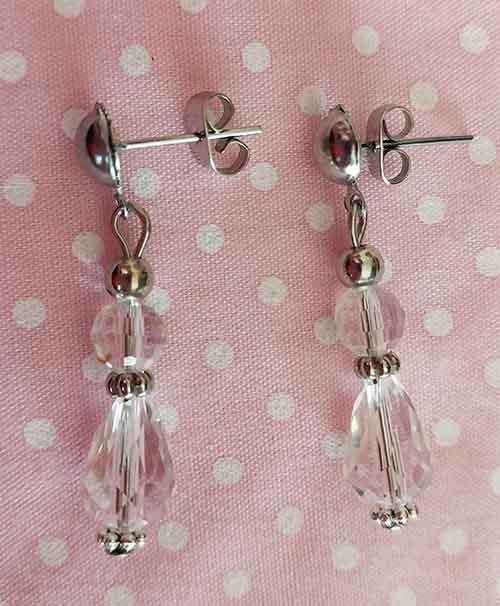 Earrings, Clear Crystal Beads, Nickel Findings+Ear Studs, 34mm, 2pc