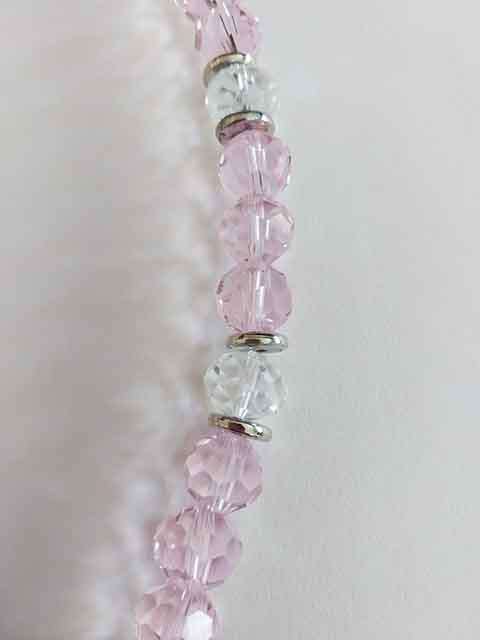 Crystal Necklace, Pink+Clear Crystal Beads+Locket+Clear Rhinestones+Charms, Toggle Clasp, 46cm, 1pc