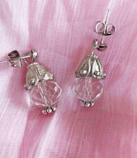 Earrings, Clear Crystal Beads, Nickel Findings+Ear Studs, 25mm, 2pc