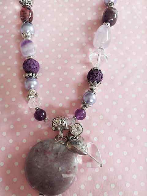 Purple Amethyst+Purple Glass Pearls+Clea+Semi-Precious Pend Nickel Findings, Lobster Clasp, 46cm+5cm