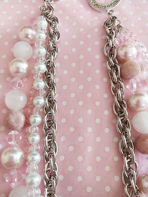 White+Pink Glass Pearls+Pink Semi-Pre+Semi-Precious Pendant Nickel Findings, Lobster Clasp, 44cm+5cm