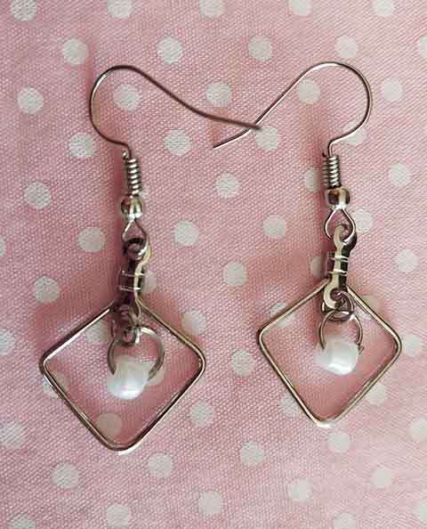 Earrings, White Seedbead Earrings, Nickel Ear Hooks, 40mm, 2pc
