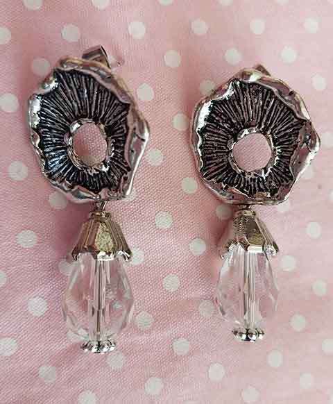 Earrings, Clear Teardrop Crystal Beads, Nickel Findings+Ear Studs, 40mm, 2pc