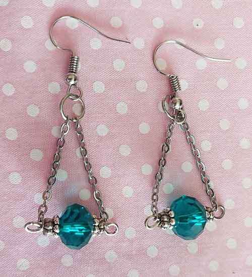 Earrings, Teal Crystal Beads, Nickel Findings+Ear Hooks, 50mm, 2pc
