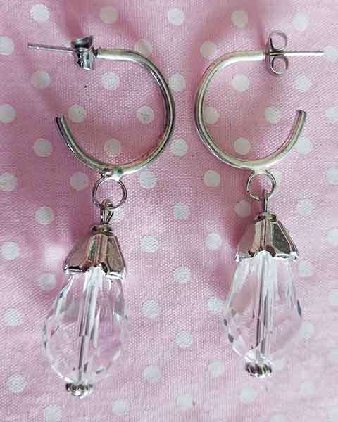 Earrings, Clear Crystal Beads, Nickel Findings+Ear Hoops, 48mm, 2pc