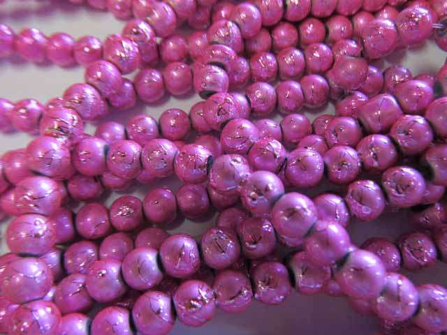 Glass Beads, Splashed, Round, Pink, 6mm, ±70pc