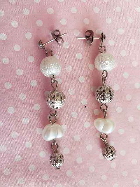 Earrings, White Faux Pearl, Nickel Findings And Ear Studs, 52mm, 2pc