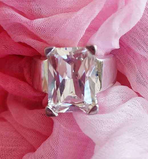 Ring, Silver Dress Ring With Cubic Zirconia, Stamped 925, Size - 18.5mm (Q½), Top Width -15mm x 11mm