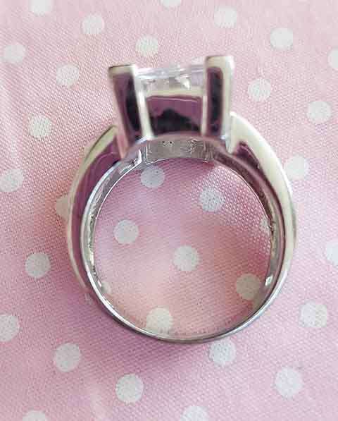 Ring, Silver Dress Ring With Cubic Zirconia, Stamped 925, Size - 18.5mm (Q½), Top Width -15mm x 11mm