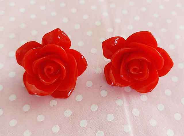 Earrings, Red Rose Studs, Diameter 26mm, 2pc