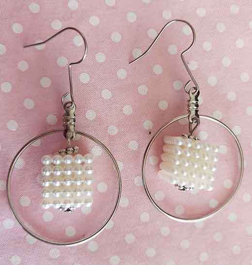 Earrings, Beige Acrylic Beads, Nickel Findings And Ear Hooks,  50mm, 2pc
