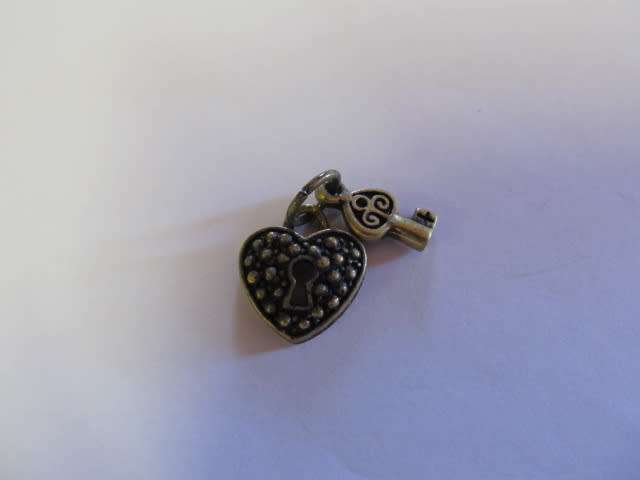 Charms, Heart With Key Charm, Metal, Bronze, 15mm, 2pc