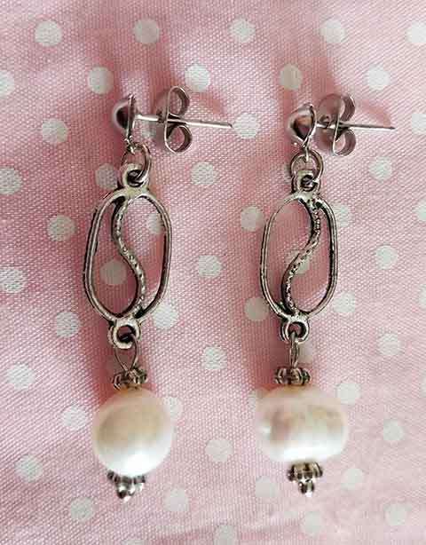 Earrings, White Freshwater Pearl, Nickel Findings And Ear Studs, 38mm, 2pc