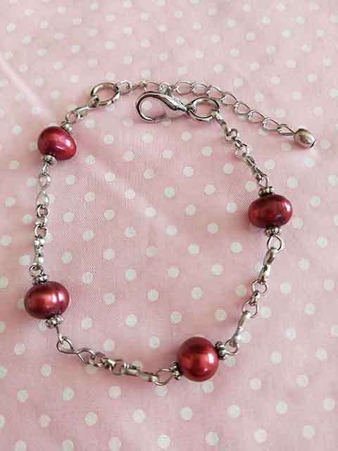 Bracelet, Maroon Freshwater Pearls, Nickel Findings, Lobster Clasp, 18cm+5cm