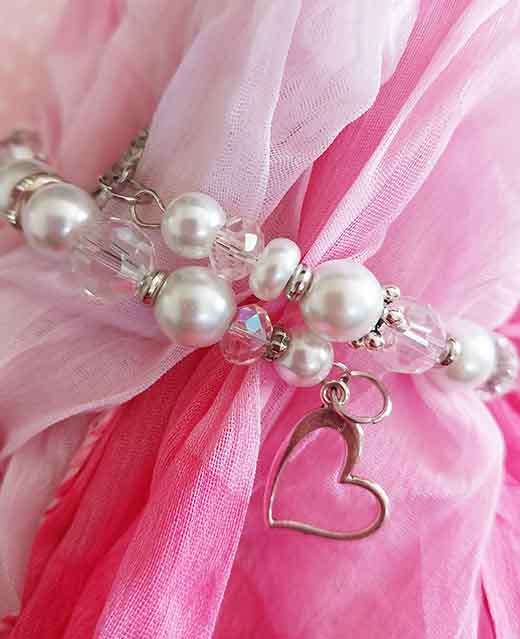 Bracelet, White Glass Pearls And Foil Beads+Clear Crystal Beads, Nickel Findings On Memory Wire