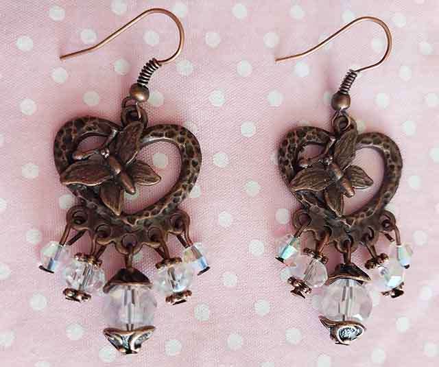 Earrings, Clear Crystal Beads, Copper Findings+Ear Hooks, 54mm