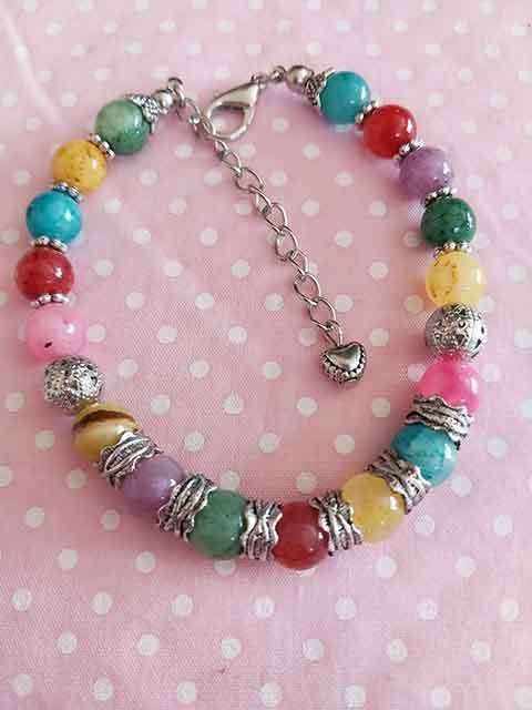 Bracelet, Multi Coloured Quartz Semi-Precious Beads, Nickel Findings, Lobster Clasp, 19cm+5cm