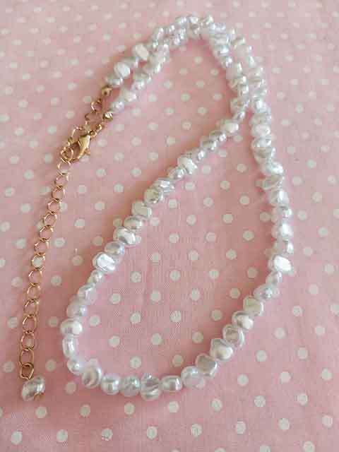 Necklace, White Faux Pearls+ Gold Coloured Findings And Lobster Clasp, 40cm+7cm