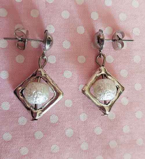 Earrings, White Glass Pearl, Nickel Findings And Ear Studs, 28mm, 2pc