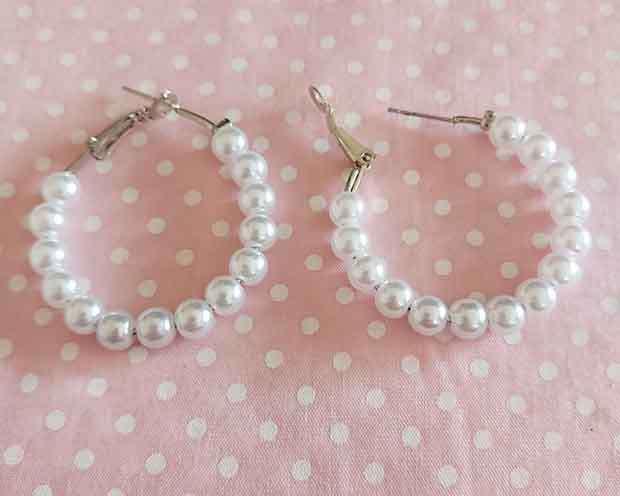 Earrings, White Faux Pearl, Nickel Findings, 33mm Diameter, 2pc