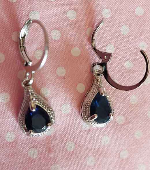 Riza Earrings, Royal Blue Rhinestones, Nickel Findings+Ear Hoops, 29mm, 2pc