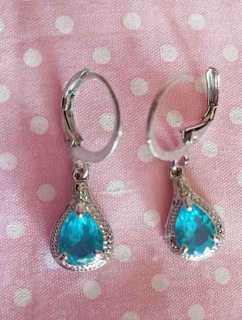 Riza Earrings, Turquoise Rhinestones, Nickel Findings+Ear Hoops, 29mm, 2pc