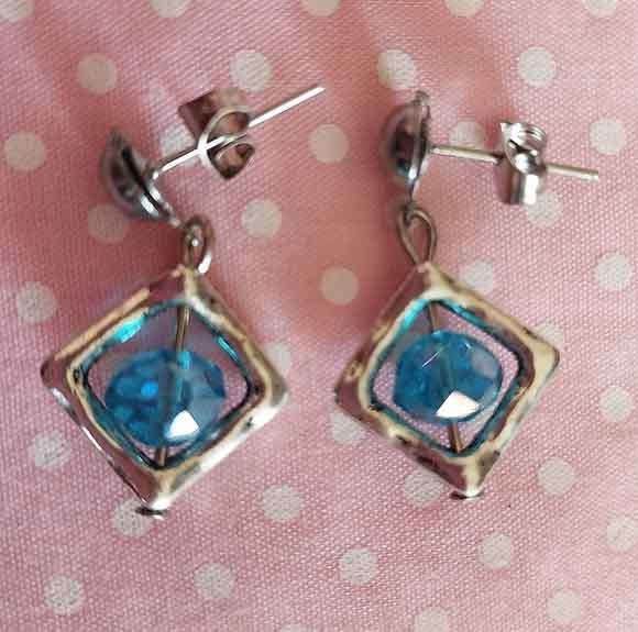 Earrings, Turquoise Crystal Beads, Nickel Findings+Ear Studs, 25mm, 2pc