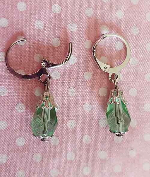 Earrings, Green Crystal Beads, Nickel Findings+Ear Hoops, 32mm, 2pc