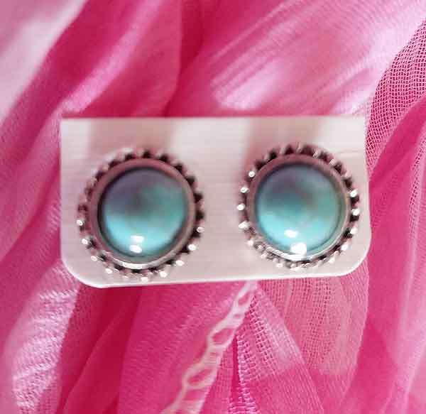 Earrings, Turquoise Centres, Nickel Ear Studs,  9mm Diameter, 2pc