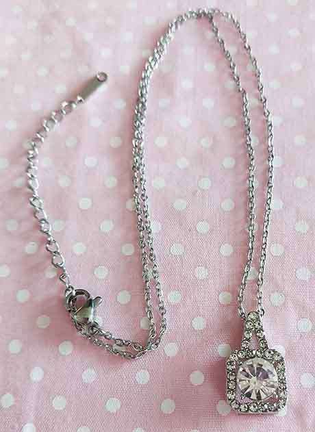 Necklace, Nickel Chain With Clear Rhinestone Pendant, Lobster Clasp, 38+6cm
