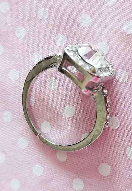 Riza Ring, Ring With Clear Rhinestones, Nickel, Ring Size 16.8mm, Top Width 10mm, Adjustable, 1pc