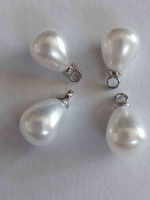 Earring, White Faux Pearl Ear Charm, Teardrop, 1 Pair/2pc, 13mm