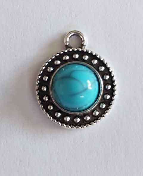 Pendant, Semi-Precious, Fuax Turquoise, Round, 17mm, 1pc
