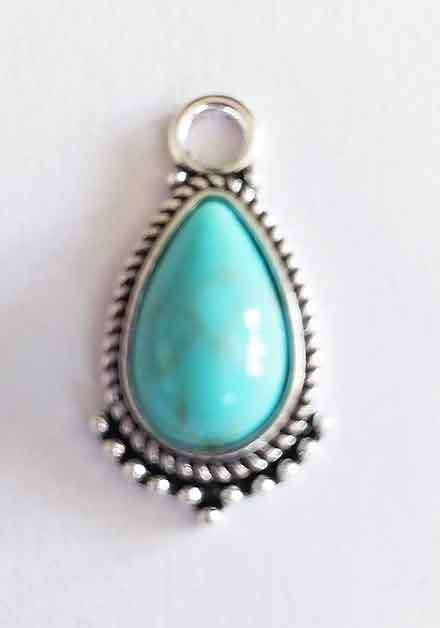 Pendant, Semi-Precious, Faux Turquoise, Teardrop, 23mm x 12mm, 1pc