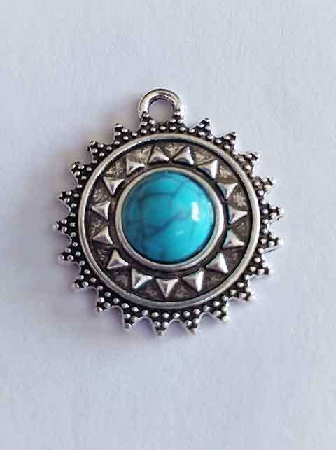 Pendant, Semi-Precious, Faux Turquoise, Round, 23mm, 1pc
