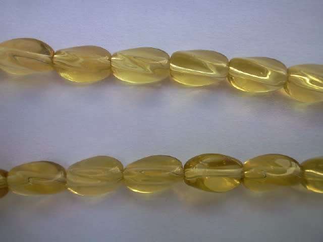 Glass Beads, Oval, Yellow, 11mm x 7mm, ±30pc
