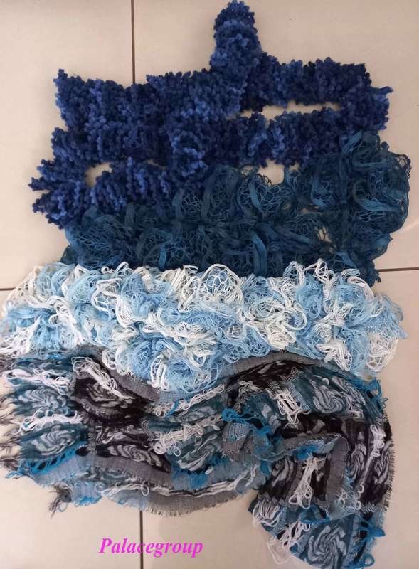 Scarves x 4, Assorted Colours - Shades Of Blue, Lightly Perfumed, Rarely Used, Length ±180cm