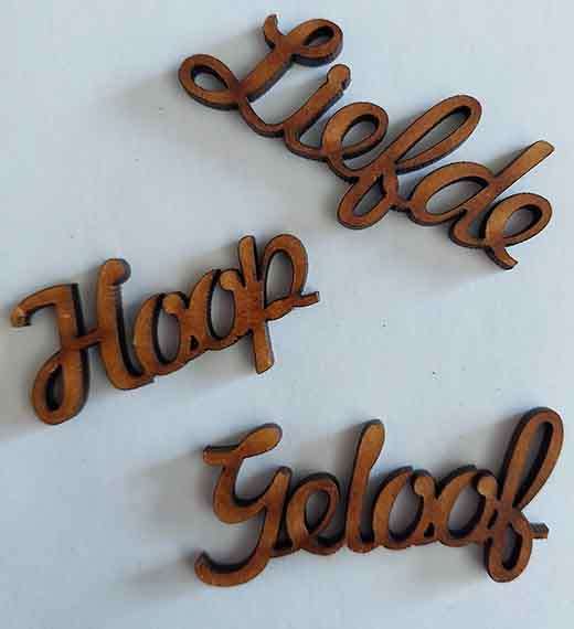 Embellishments, Words, Wood, Natural Colour, Geloof - Hoop - Liefde, 22mm Height, 3pc