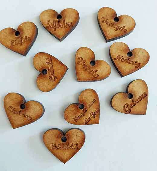 Embellishments, Afrikaans Words On Heart Shapes, Religion, Wood, Natural Colour, 15mmx 18mm, 10pc