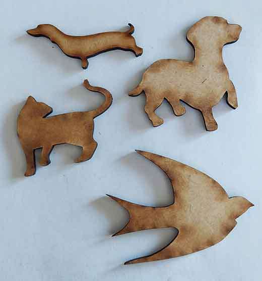 Embellishments, Shapes, Mixed Animal Set, Wood, Mixed Sizes, 4pc
