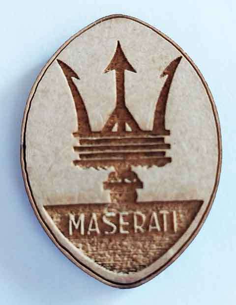 Embellishments, Shapes, Maserati Badge, Wood, 42mm x 30mm, 1pc