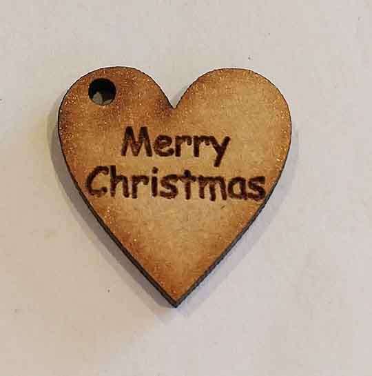 Embellishments, Shapes, Heart With Words - Merry Christmas, Wood,Hole Top Corner, 20mm, 1pc