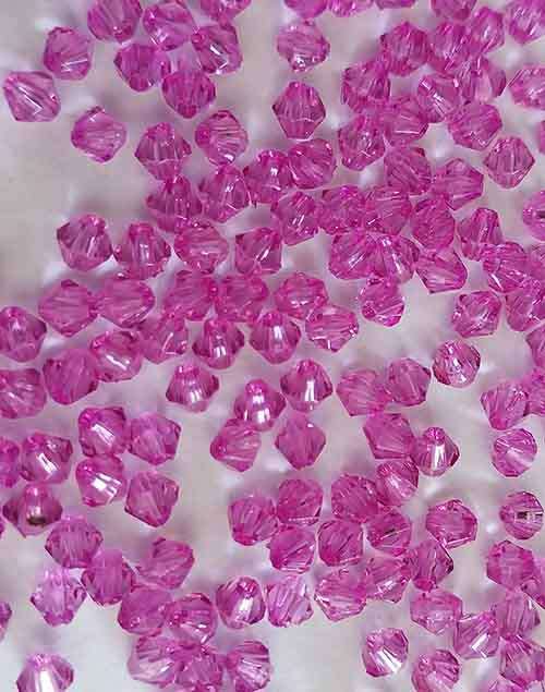 Acrylic Beads, Bicone, Fuschia, 4mm, ±100pc, 2.1gr