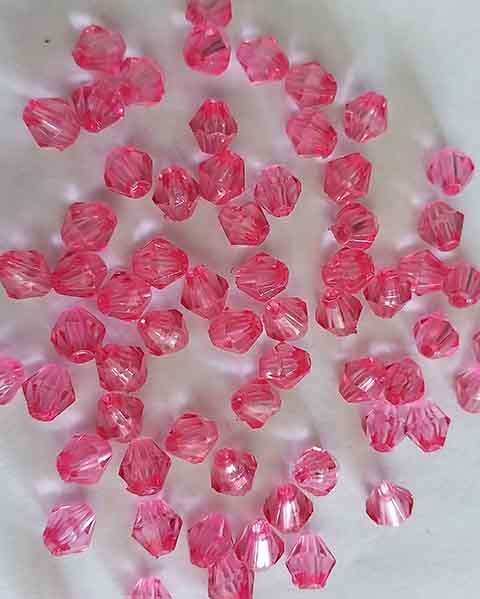 Acrylic Beads, Bicone, Pink, 6mm, ±50pc, 3.9gr