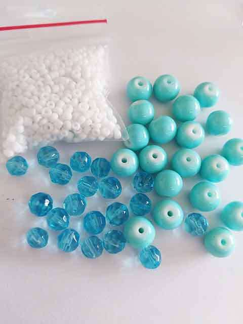 Glass Beads, Mixed, Turquoise, White, Round 8mm, Facetted Round 6mm, Seedbeads 8/0, 2 x 20pc