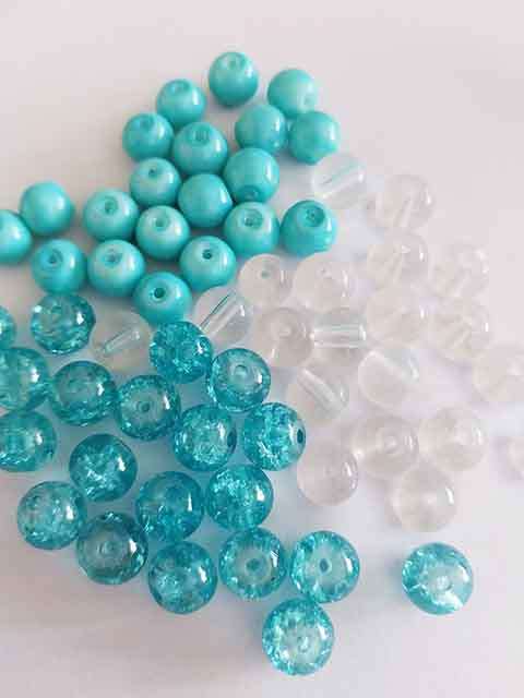 Glass Beads, Mixed, Turquoise, Turquoise , Clear, Round 8mm, 3 x 20pc