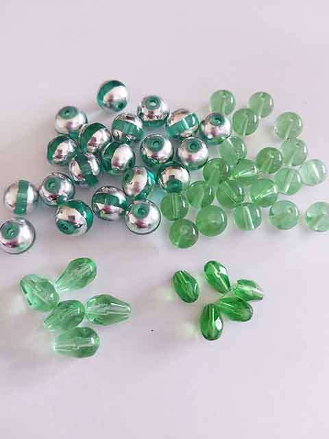 Glass Beads, Mixed, Green, Round + Teardrop, 8mm - 10mm - 6mm x 9mm - 7mm x 11mm