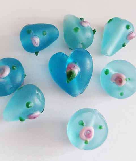 Glass Beads, Mixed Shades Of Blue, Mixed Shapes And Sizes, 8pc